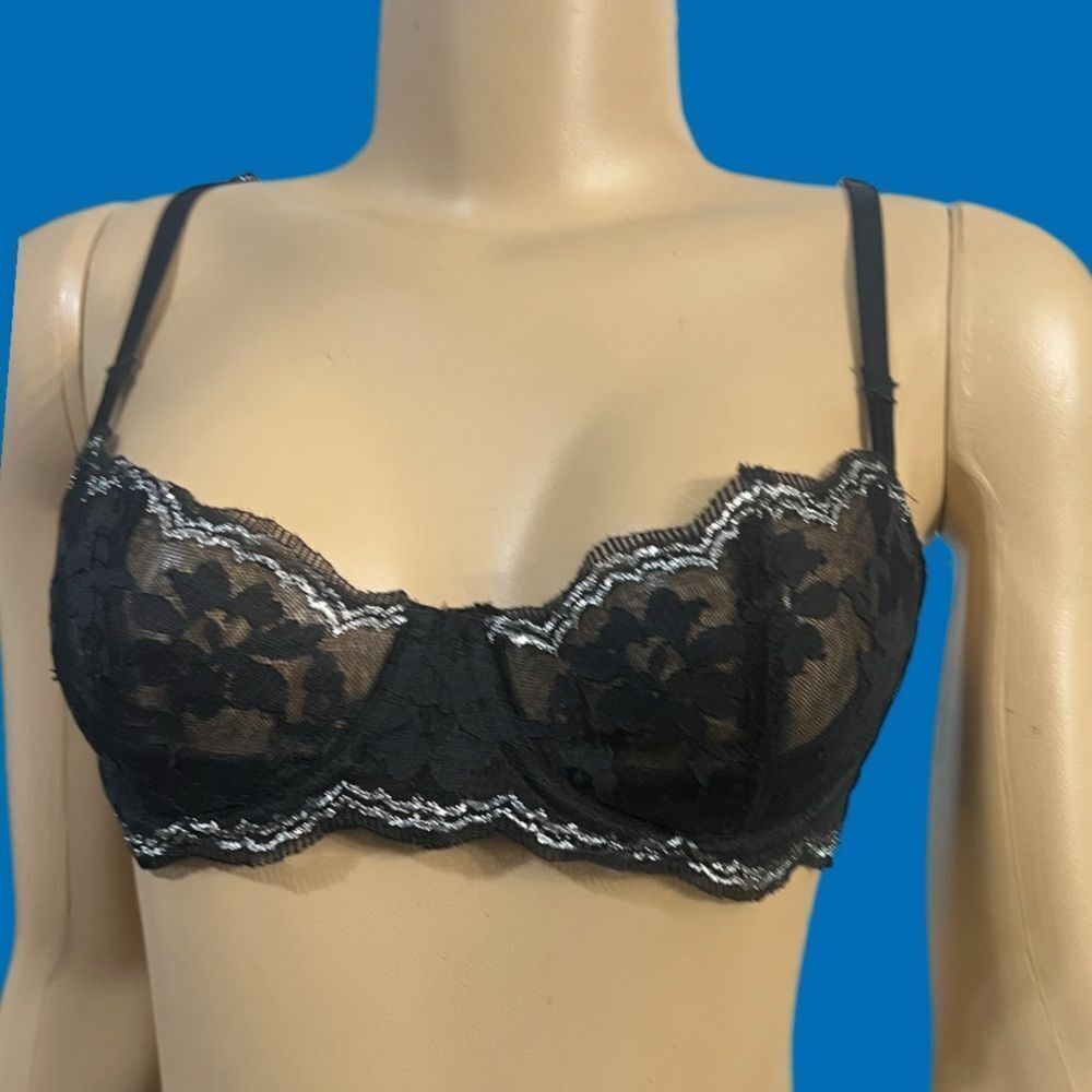 Victorias Secret Dream Angels Push Up without padding metallic lace bra black
